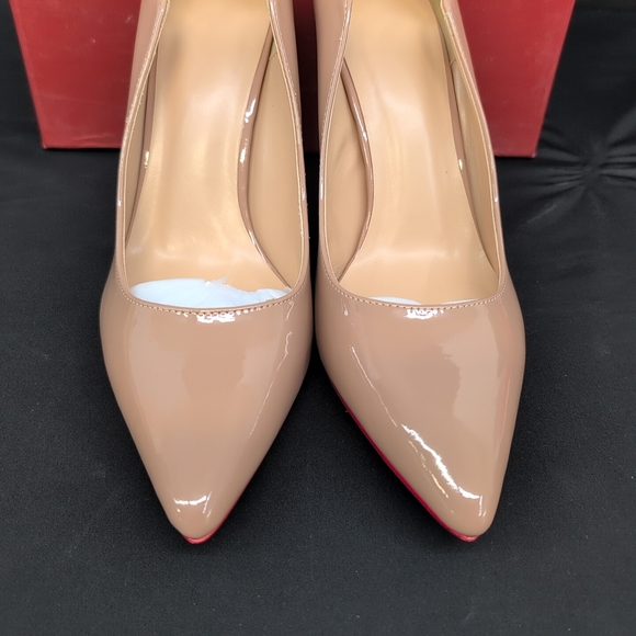 Women's Sexy V Cut Pointed Toe Leather Stiletto High Heels Pump 8 Nude - Picture 5 of 12